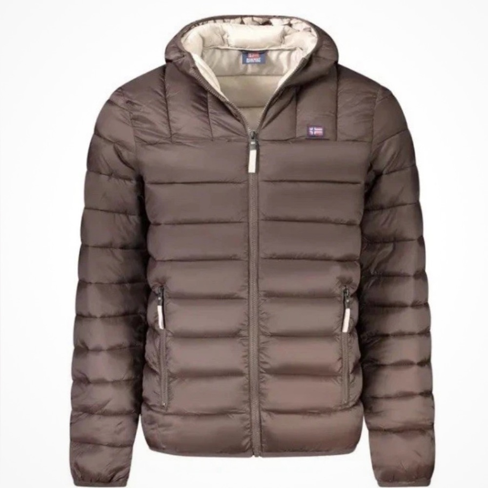 Men's Taupe Puffer Jacket with Hood